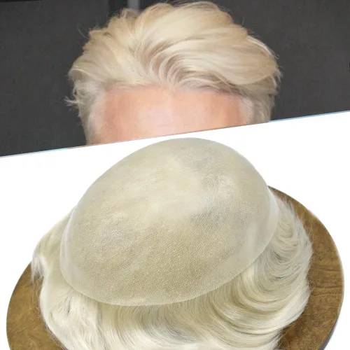 Miniatura 42 de Toupee para hombres pieza de cabello humano real para hombre, sistema de pelo de piel de poliéster para hombre, protesis capilar para hombre
