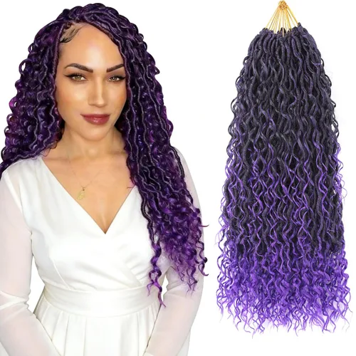 Miniatura 36 de Copper Goddess Faux Locs Cabello de Ganchillo con Puntas Rizadas, 7 Paquetes de 14 Pulgadas Boho Goddess Locs Cabello de Ganchillo, Cabello