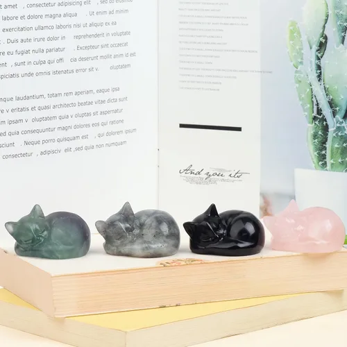 Miniatura 4 de Estatua de cristal de gato de obsidiana negra de 2 pulgadas, decoraciones de gato de cristal curativo, obsidiana tallada a mano pulida, figuras