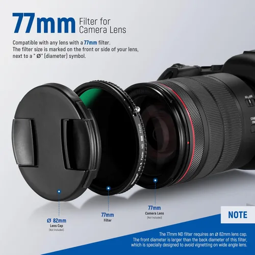 Miniatura 9 de NEEWER Filtro ND Variable 2 en 1 de 77mm ND2–ND32&CPL (Filtro Polarizador Circular) Sin Cruz/30 Capas Nano Recubierto/Vidrio Óptico HD/Marco