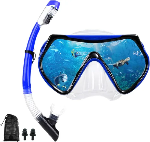 Miniatura 13 de Equipo de esnórquel para adultos, juego de máscara de esnórquel en seco, juego de máscara de buceo para adultos, máscara de buceo panorámica