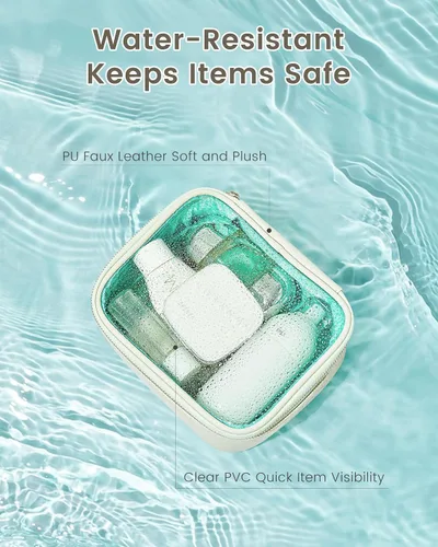 Miniatura 4 de ROWNYEON Juego organizador de cosméticos de alta calidad, bolsas de almacenamiento de PVC transparente y piel sintética con forro azul en tono joya