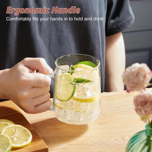 Miniatura 4 de Tazas de café de vidrio, tazas de café de vidrio de 14 onzas con tapas de madera de acacia, tazas de vidrio de borosilicato transparente con asas