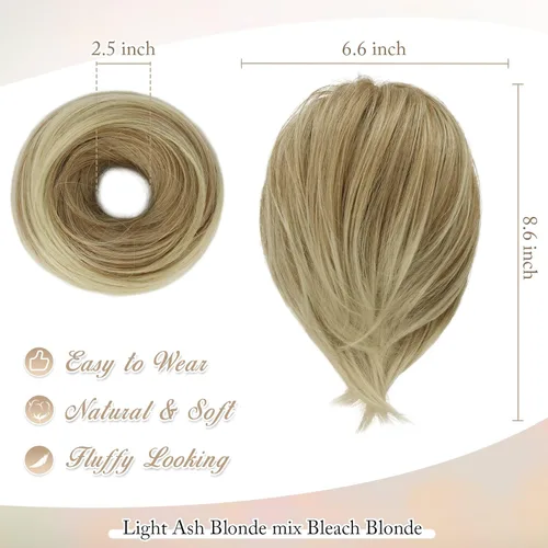 Miniatura 2 de BARSDAR Extensiones de Moño de Cabello Liso - Extensiones de Moño de Cola de Caballo Rubia de Cabello Liso Corto para Mujeres, Coleteros de Moño