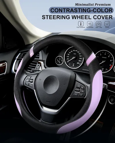 Miniatura 3 de Funda universal de cuero para volante para mujer, funda de volante para automóvil de 15 pulgadas (color lila)