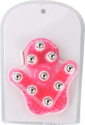Miniatura 6 de Samyo Guante para masajes en forma de mano, masajeador corporal con 9 rodillos de 360 grados, bola giratoria metálica, cuidado para el cuerpo, Rosa