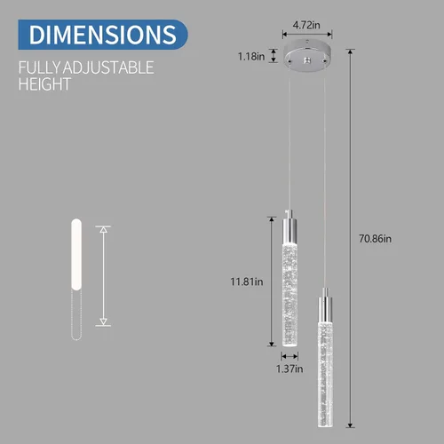Miniatura 5 de Lámpara moderna colgante de isla de cocina, luz colgante LED regulable, luces colgantes cromadas, mini iluminación colgante de cristal para Cromo