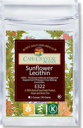 Cape Crystal Polvo de lecitina de girasol 100% natural y sin gluten. Es la alternativa vegana y sin OMG al polvo de lecitina de soja (2 onzas)