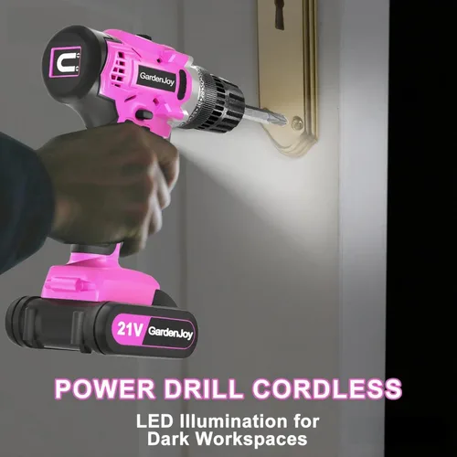 Miniatura 4 de GardenJoy Juego de Taladro Inalámbrico de 20V, Kit Eléctrico de Potencia 2 Baterías Con Cargador 30Nm 2 Velocidades Portabrocas Sin Llave de 3/8