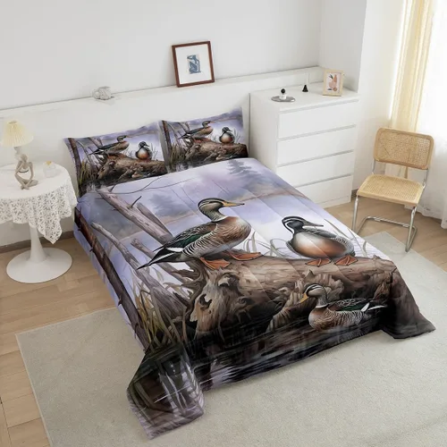 Miniatura 3 de Feelyou Juego de edredón de caza de patos para niñas y niños, edredón de patos de malardo, juego de ropa de cama de caza y pesca, juego de edredón
