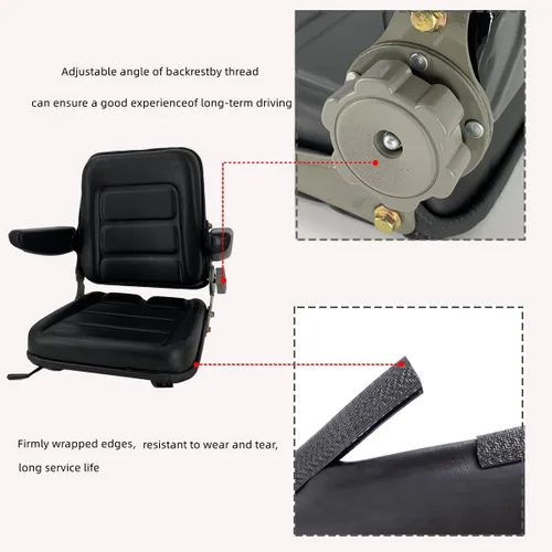Miniatura 4 de Asiento universal de tractor de PVC, asiento de cortacésped ajustable, asiento plegable que incluye reposabrazos e interruptor de asiento, 15.4 x 15