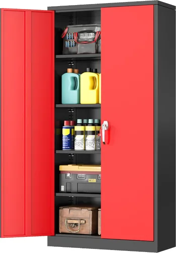 Miniatura 21 de INTERGREAT Armario de almacenamiento de metal para garaje, armario de almacenamiento con cerradura de 36 pulgadas con 2 puertas y 2 estantes Negro
