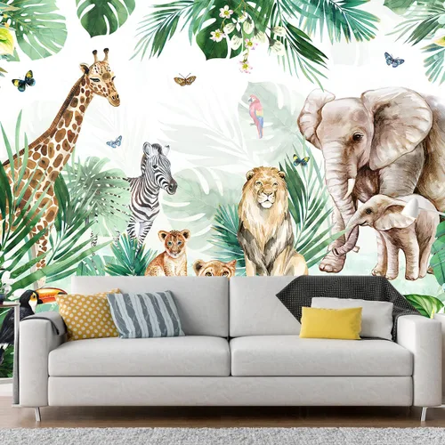 Miniatura 3 de Bormia Papel tapiz infantil con estampado de elefante, animales de la selva, león, cebra, tigre, para habitación de los niños, habitación del bebé