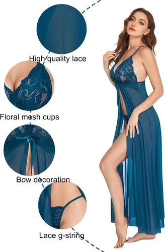 Miniatura 3 de Avidlove Lencería de encaje para mujer, vestido largo con abertura alta, vestido largo para sesión de fotos de maternidad