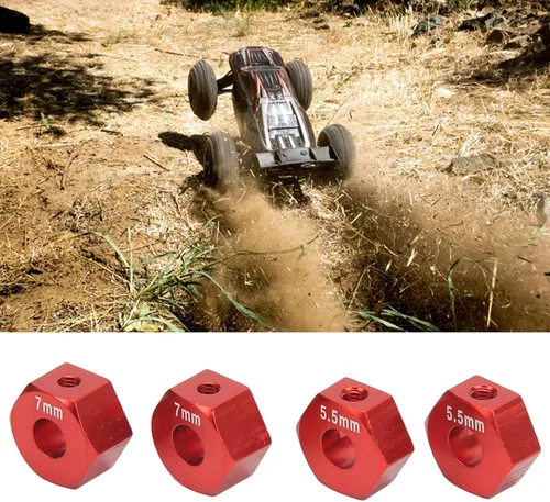 Miniatura 8 de Cubo de rueda RC, 4 piezas de aleación de aluminio RC hexagonal, cubo de neumático de vehículo RC, juego de accesorios para 1/10 Slash 4x4 rustler