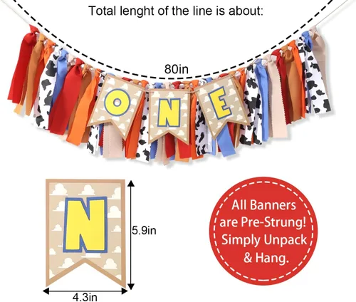 Miniatura 2 de Cartel de primer cumpleaños con temática de juguete – Cartel de primer cumpleaños para silla alta, decoraciones de fiesta occidental, pancarta