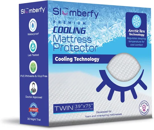 Protector de colchón impermeable refrescante tamaño Twin de Slumberfy - Cubierta premium segura para la piel, tela natural con tecnología ArcticTex,