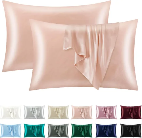 OTOSTAR Juego de 2 fundas de almohada de satén color coral tamaño King para cabello y piel, suaves, transpirables y sedosas para cama de dormir,