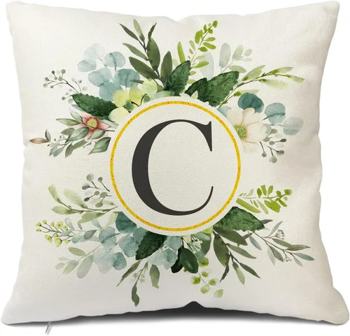 Miniatura 13 de Snycler Fundas de almohada con monograma de letra L, floral, 18 x 18 pulgadas, almohadas de primavera verdes, fundas decorativas de verano, Estilo L