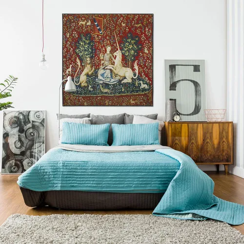 Miniatura 3 de La dama y el unicornio - Vista Tapiz tejido para colgar Reproducción histórica de tapiz de la Edad Media 100% algodón tamaño EE. UU. 53 x 48