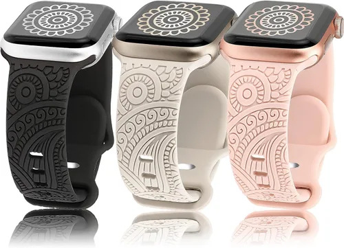 Miniatura 9 de Correa grabada floral compatible con Apple Watch Band de 1.496 pulgadas, 1.575 pulgadas, 1.614 pulgadas, mujeres, hombres y niños, correas