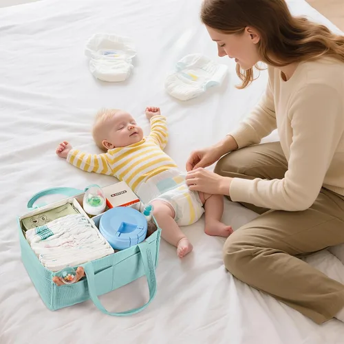 Miniatura 6 de Organizador de pañales para bebé, cesta de almacenamiento portátil para artículos esenciales para recién nacidos, organizador de bolsas de pañales