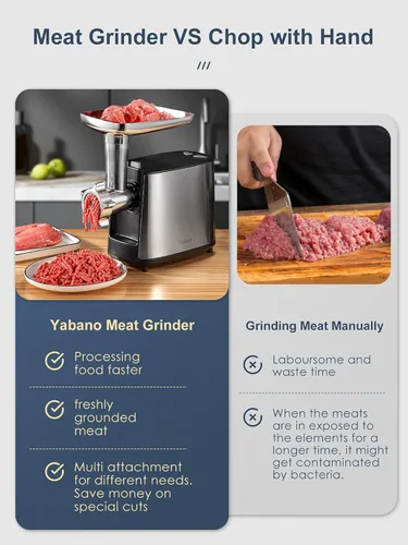 Miniatura 4 de Yabano Picadora de carne eléctrica de alta resistencia de 3000 W con máquina de relleno de salchichas y kit de Kubbe, 2 placas de molienda de acero