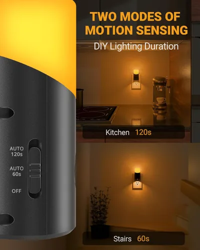 Miniatura 4 de LyrIDZ - Luz nocturna ámbar con sensor de movimiento, luz nocturna enchufable regulable de 1 a 150 lm para interior, para dormitorio, baño, pasillo