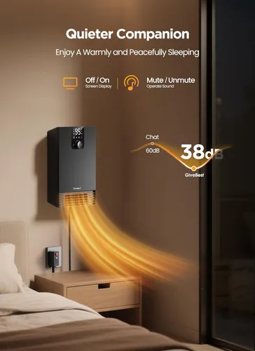 Miniatura 6 de GiveBest Calentador de pared inteligente, calentador eléctrico de calentamiento rápido de 1500 W para uso en interiores, 3 modos de calefacción