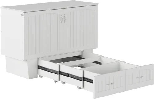 Miniatura 12 de AFI, Nantucket - Cómoda de cama Murphy de tamaño matrimonial con colchón, cajón de almacenamiento y cargador USB integrado, color blanco