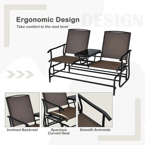 Miniatura 6 de Tangkula Silla mecedora para 2 personas, sofá biplaza mecedora para patio con mesa central de vidrio templado, banco de columpio para exteriores