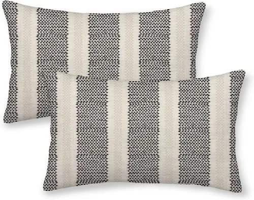 Miniatura 35 de Juego de 2 fundas de almohada con lunares negros de 16 x 16 pulgadas, fundas decorativas estilo bohemio con rayas para exteriores, fundas