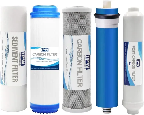 75 GPD Juego completo de filtros de repuesto de ósmosis inversa para debajo del fregadero Sistema de filtro de agua de reemplazo de RO de 5 etapas