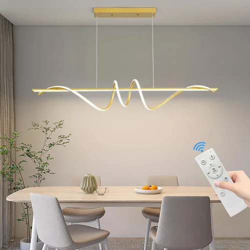 Miniatura 14 de Lámpara colgante, lámpara colgante lineal LED regulable, lámpara colgante fija, lámpara de araña LED moderna curvada, lámparas de araña para comedor