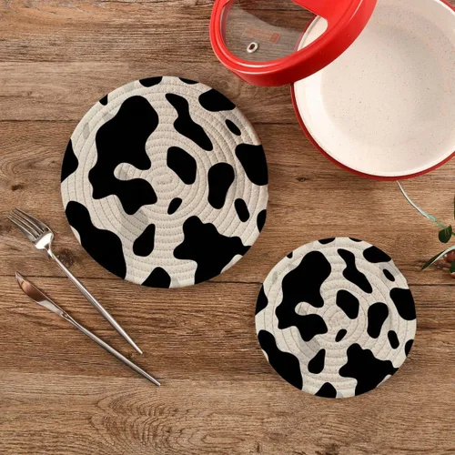 Miniatura 2 de Kigai Juego de 2 salvamanteles con textura de vaca para cocina, salvamanteles de tejido de hilo de algodón puro para platos calientes, cuencos
