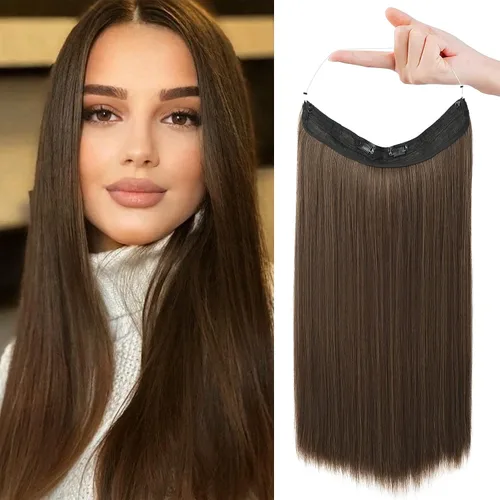Miniatura 29 de REECHO - Extensiones de cabello con alambre invisible y con cintillo transparente, tamaño ajustable, clips seguros extraíbles, cabello lacio, diseño