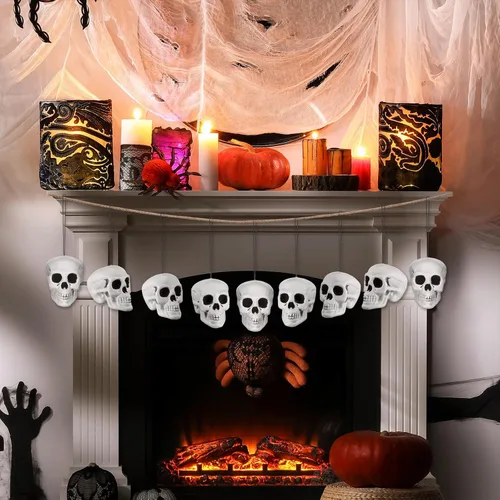 Miniatura 4 de Lenwen 12 piezas de decoración de cráneo de Halloween para colgar en el árbol de Navidad, cráneos pequeños de plástico para Halloween, cabeza