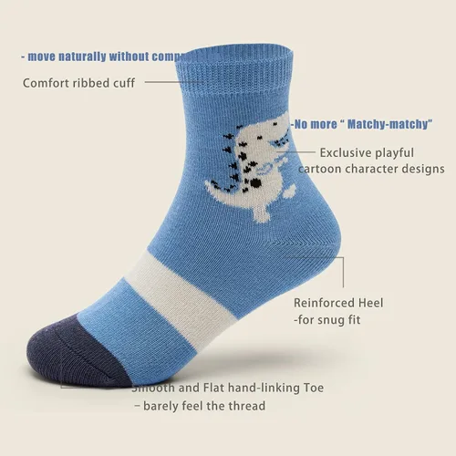 Miniatura 33 de Aisyee Calcetines de algodón para niños, calcetines sin costuras para niños, calcetines coloridos de cuarto de punto, paquete de 6