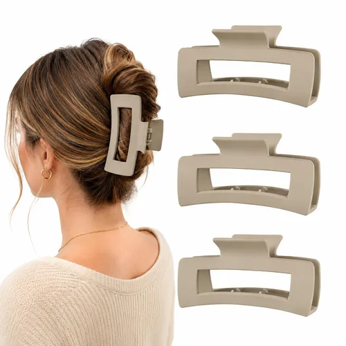 TOCESS Beige Claw Clips for Women, 4 Inch Strong Hold Matte Large Hair Clips for Thick Thin Fine Curly Hair, Non Slip Big Hair Claw Clips for Long