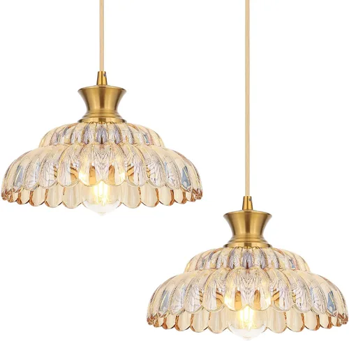 Miniatura 8 de Lámpara colgante de cristal rojo, 11.8 pulgadas, iluminación colgante vintage de vidrio dorado cepillado, lámpara de techo colgante moderna