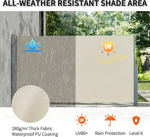 Miniatura 2 de PATISOL Toldo lateral retráctil de aluminio de 138" x 71" para patio al aire libre divisor de privacidad plegable, resistente al agua y a los rayos