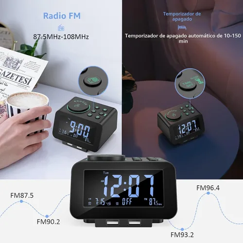 Miniatura 4 de uscce Reloj despertador digital con alarma dual - Atenuador 0-100% con modo de día laborable/fin de semana, 6 sonidos con volumen ajustable, radio