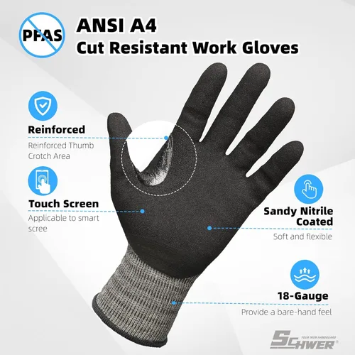 Miniatura 2 de Schwer A4 AIR-SKIN AR5918 - Guantes de trabajo resistentes a cortes con extremadamente ligeros y delgados, guantes de agarre para jardinería, pesca