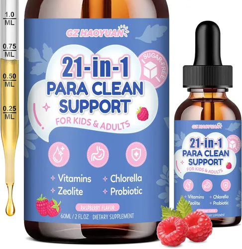 Miniatura 10 de Limpieza de parásitos 21 en 1 para humanos y niños, gotas líquidas de limpieza intestinal a base de hierbas, ajenjo, nuez negra, zeolita, clorella