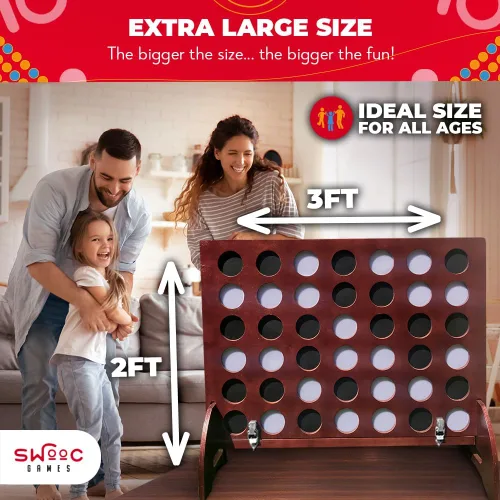Miniatura 6 de SWOOC Games - Juego gigante prémium cuatro en una fila (todo tipo de clima) con funda de transporte y diseño 60% más silencioso, conexión gigante, 4