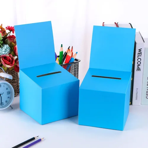 Miniatura 4 de Paquete de 12 Cajas Azules de Papel para Sorteos con Ranuras, Cajas de Sugerencias de Cartón para Recaudación de Fondos con Tapa Extraíble
