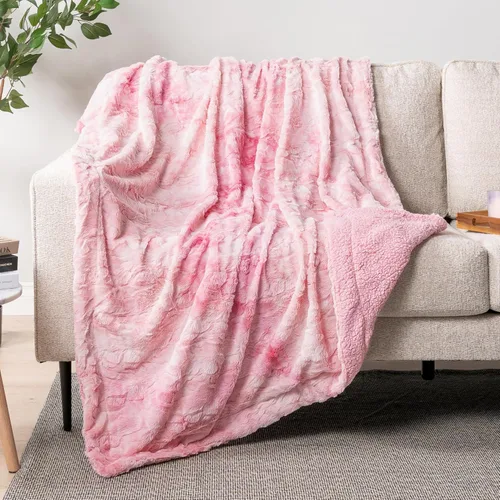 Miniatura 25 de PAVILIA - Manta de piel sintética reversible con diseño tie-dye color negro, suave, mullida y cálida, mantas y cobijas de sherpa para cama, manta
