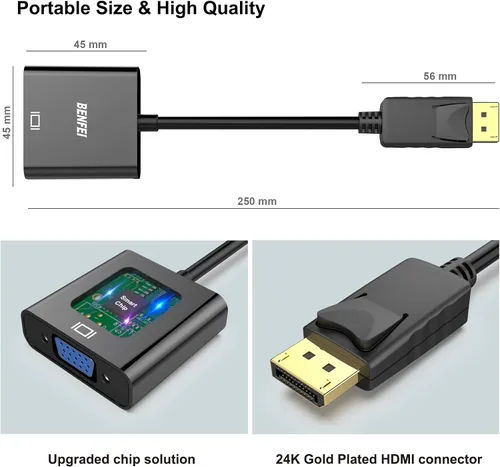 Miniatura 6 de BENFEI Conversor DisplayPort a VGA, cable macho a hembra chapados para Lenovo, Dell, HP, ASUS.