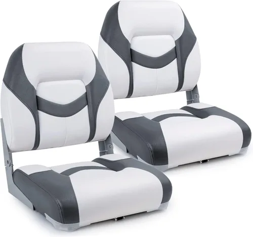 Asiento plegable marino de respaldo bajo premium, tornillos de acero inoxidable incluidos A21-Blanco/Carbón (2 asientos)