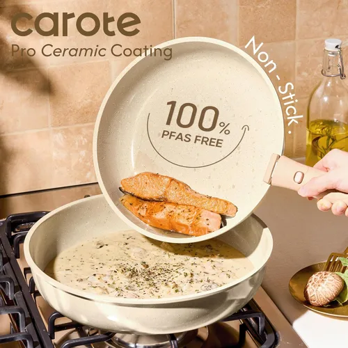 Miniatura 3 de CAROTE Juego de 25 piezas de utensilios de cocina de cerámica, juego de ollas y sartenes antiadherentes, juego de cocina para RV con asas